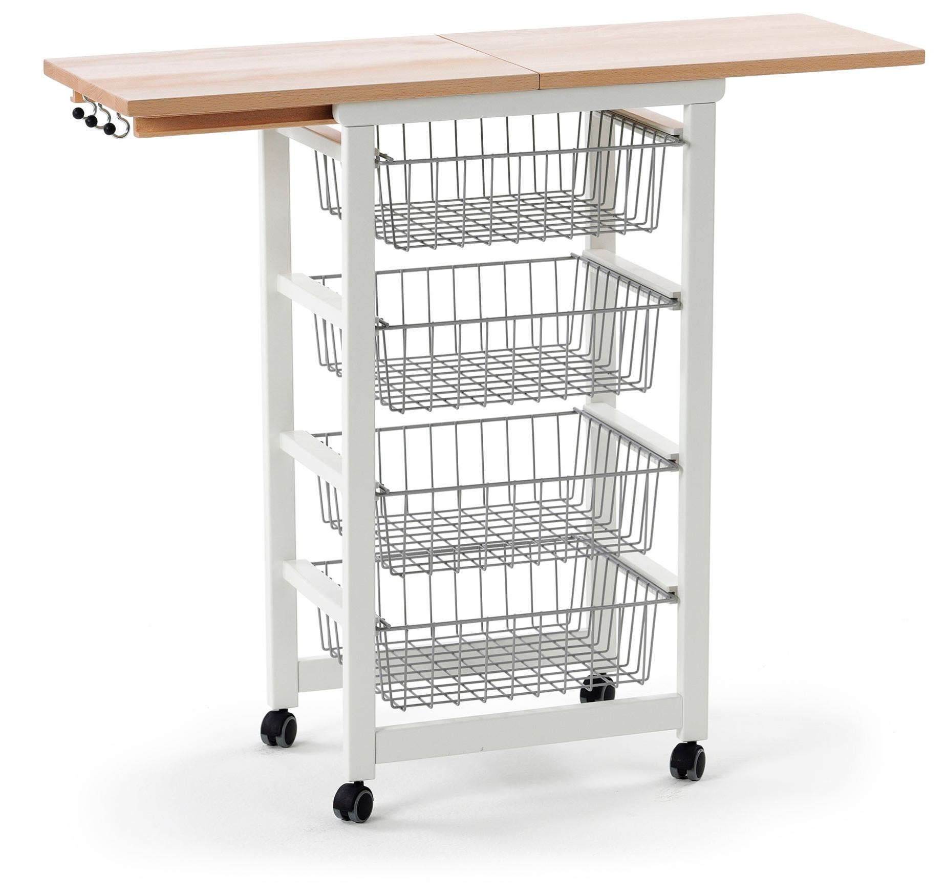 Carrello Cucina Con Piano In Legno - Isola Mobile Con Cassetti E Ruote 80x45 Cm