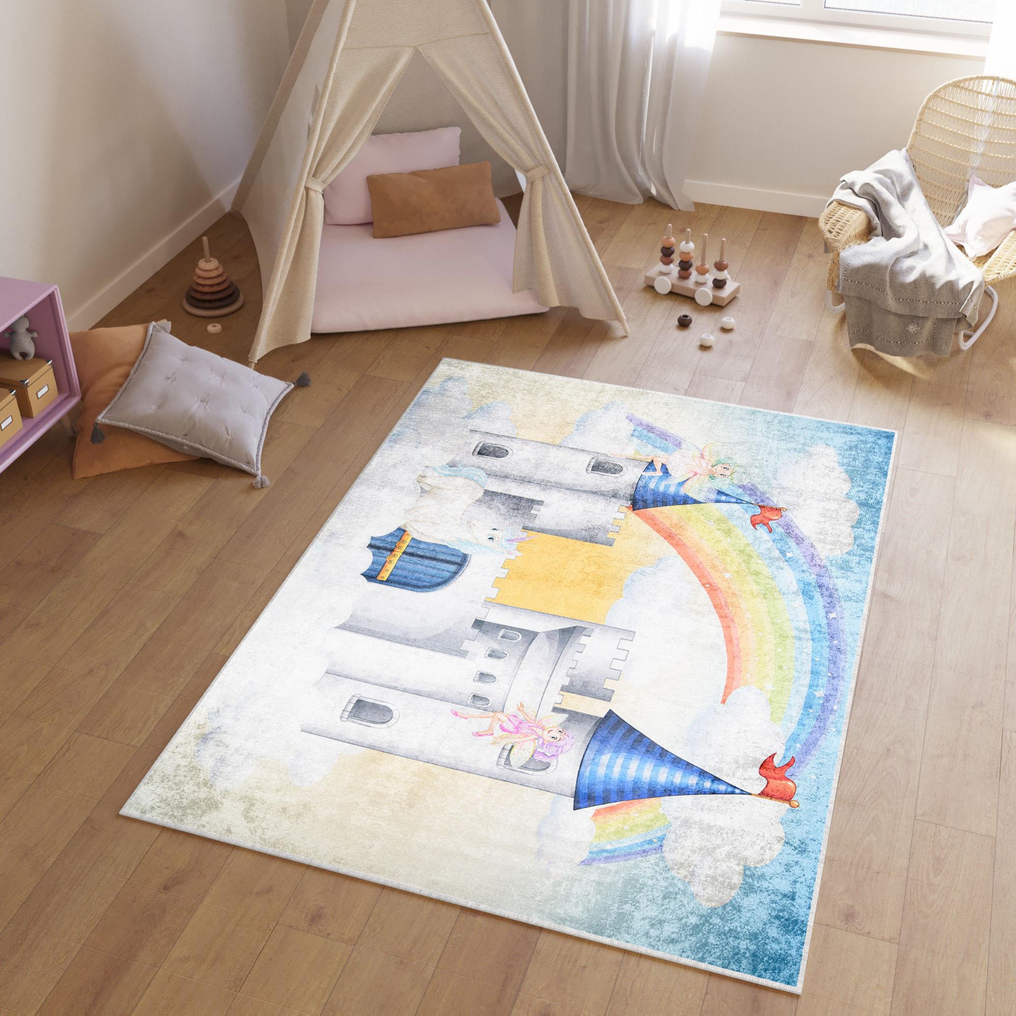 Tapis Enfant Antidérapant Motif Véhicules - 80x150 Cm, Doux, Lavable, Pour Chambre Et Jeu