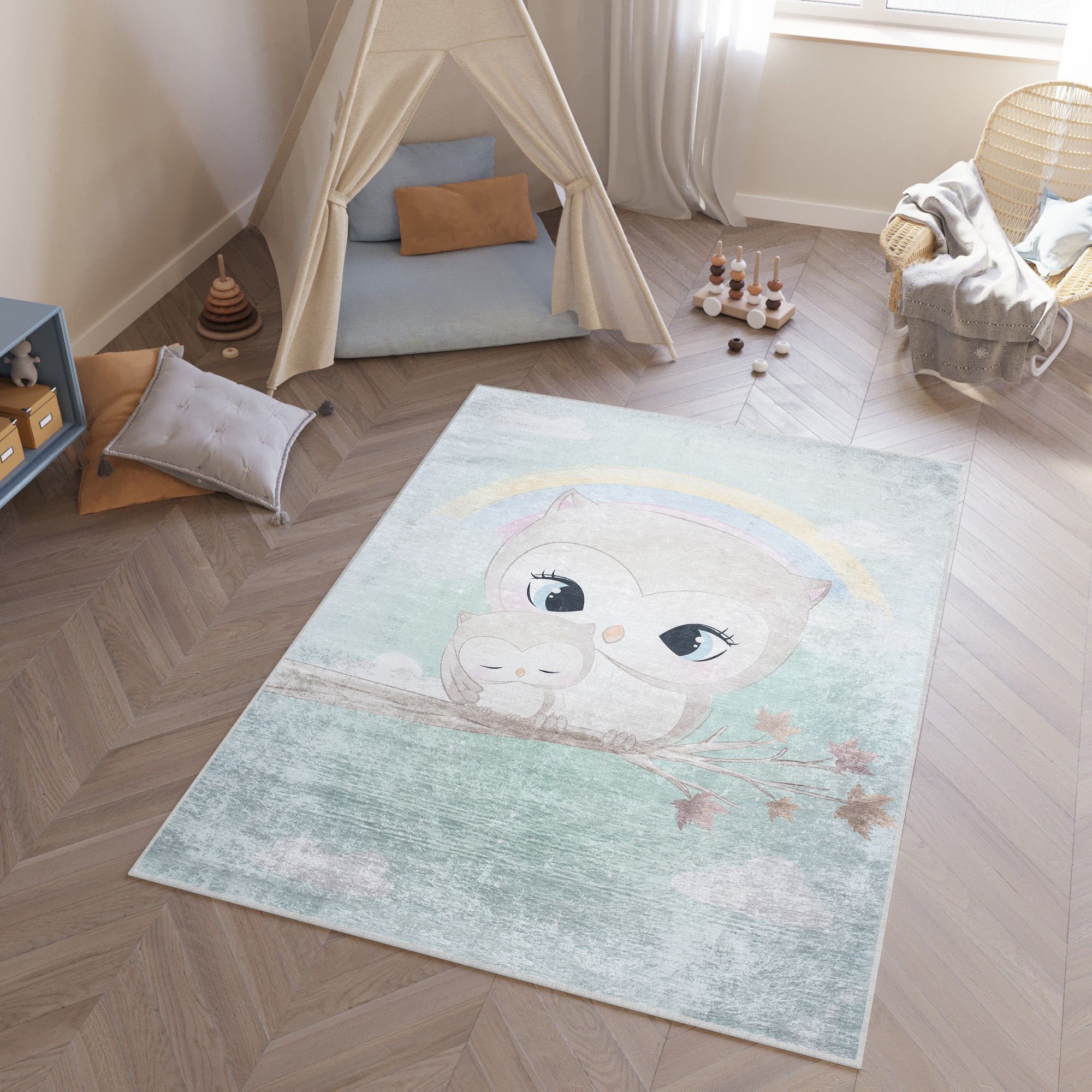 TAPISO Emma Alfombra Antideslizante Cuarto de Ni os Verde Gris