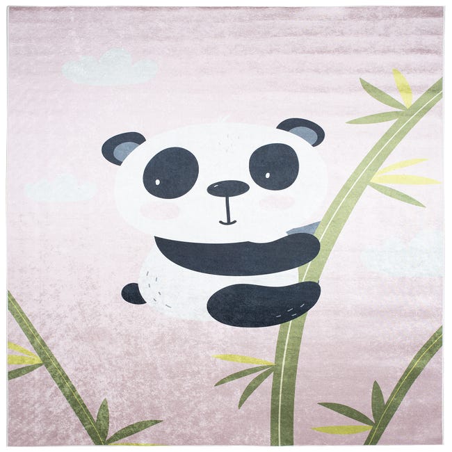 TAPISO Emma Tappeto Antiscivolo Camera per Bambini Rosa Nero Bianco Panda  Sottile Lavabile 80 x 150 cm