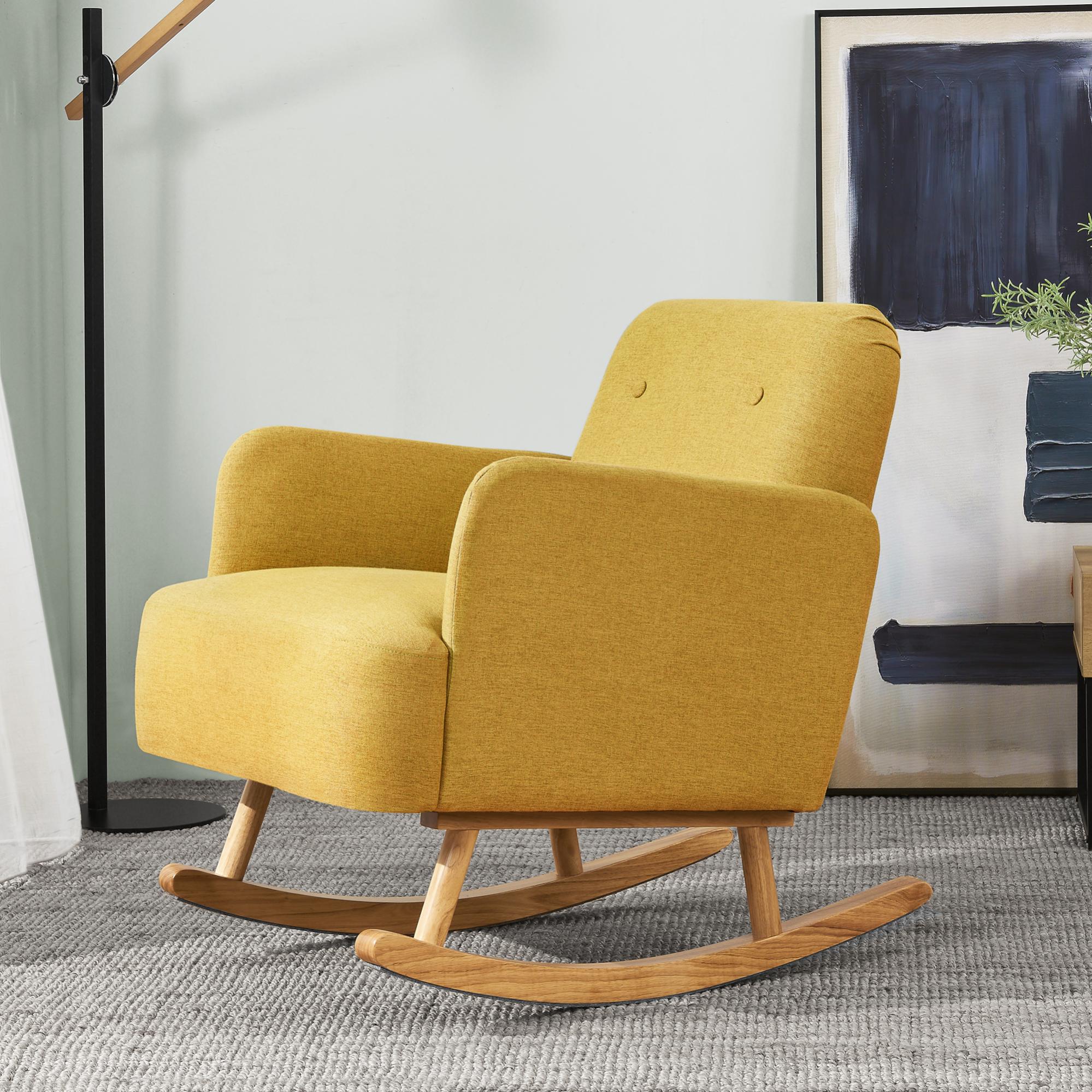 Poltrona A Dondolo MARCO In Stile Scandinavo – Imbottita E Morbida – Per Allattamento, Relax E Lettura – Gambe In Legno