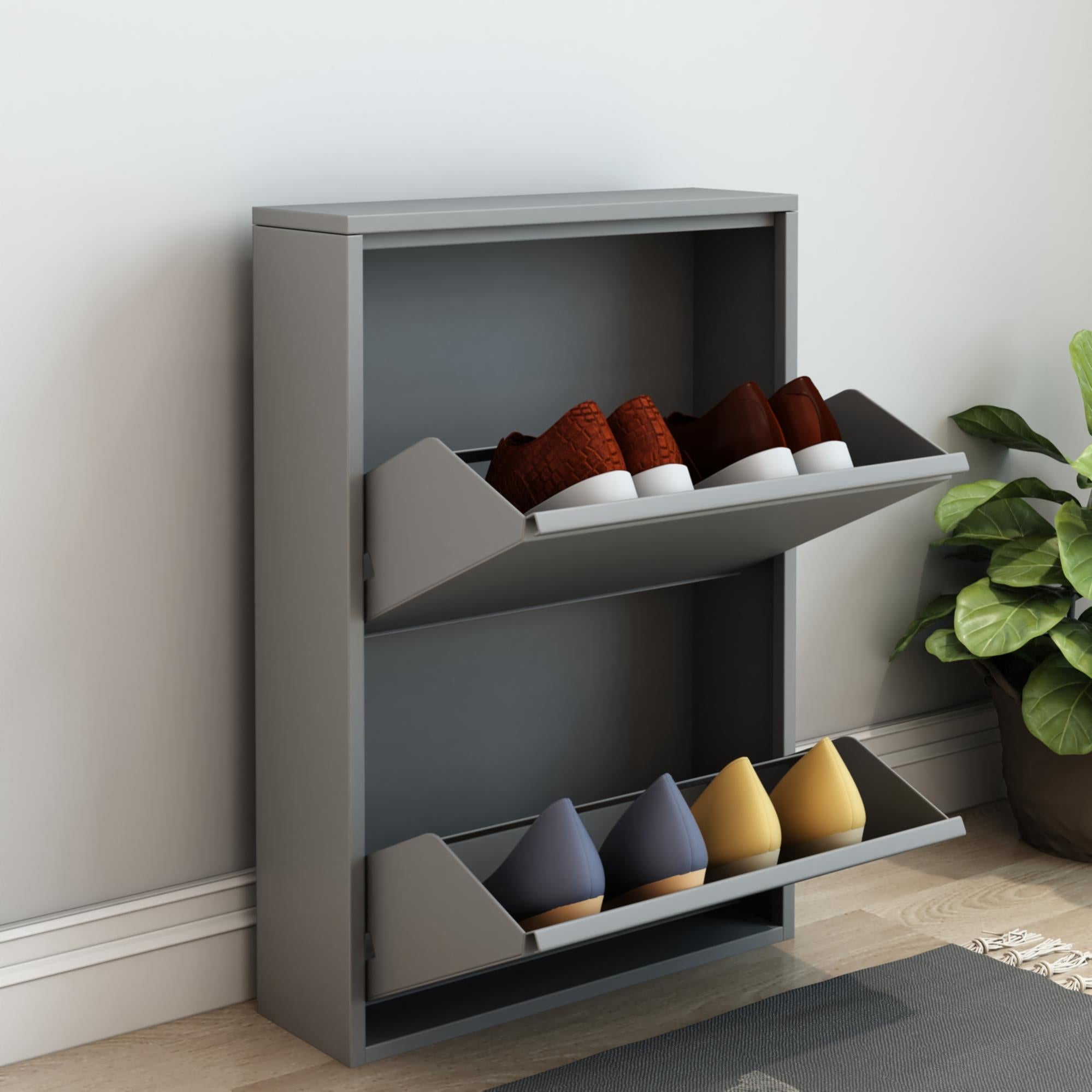 Meuble à chaussures Sokndal à 2 tiroirs inclinables gris [en.casa] Leroy Merlin