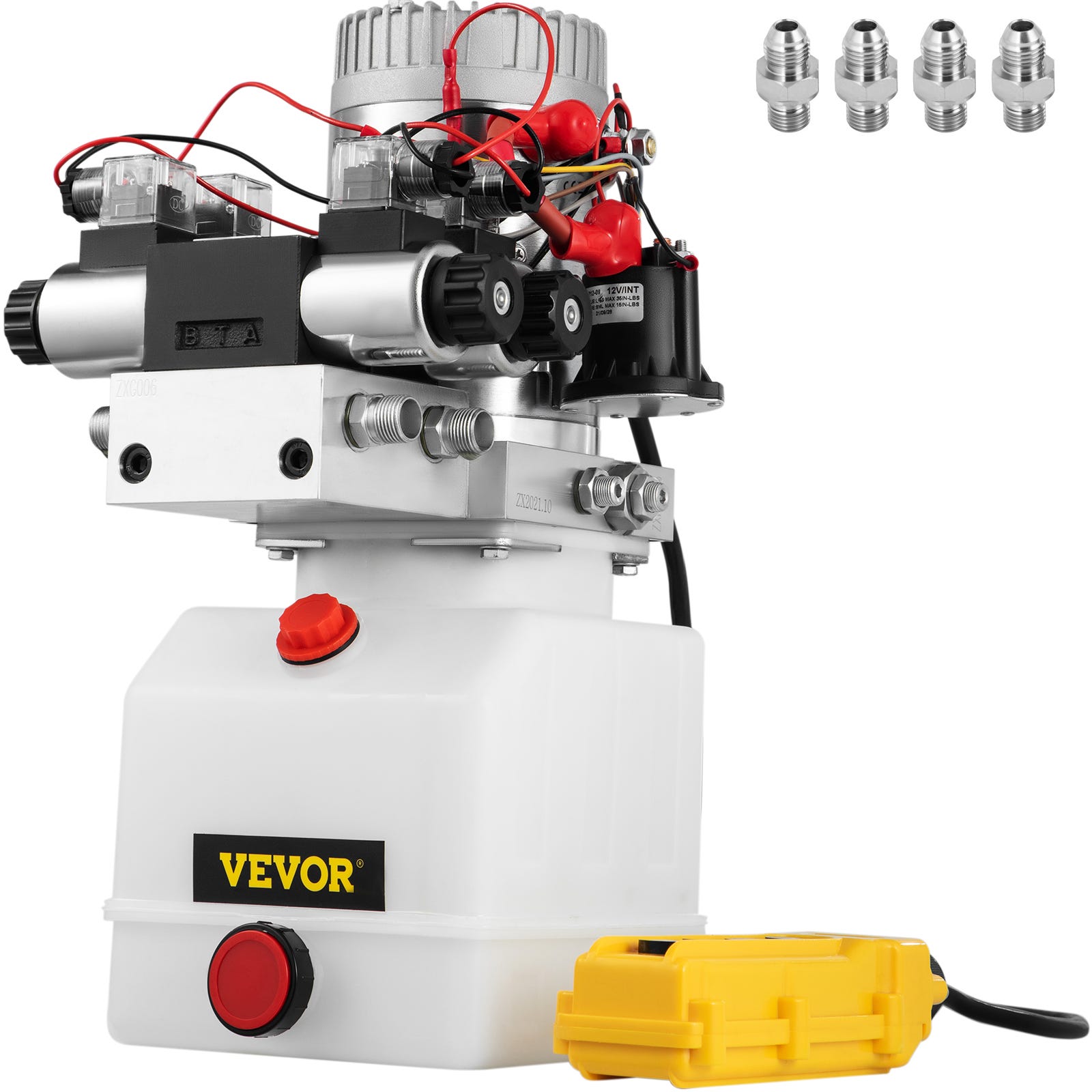 VEVOR Pompe Hydraulique 12 V 4.5 L, Pompe Hydraulique Remorque Double Effet  et Double Solenoïde, Pompe Hydraulique Electrique Reservoir Plastique, Dem