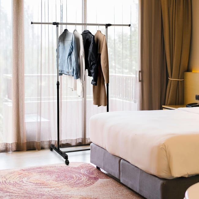 THE SECRET HOME Perchero Burro Ajustable de Metal con Ruedas