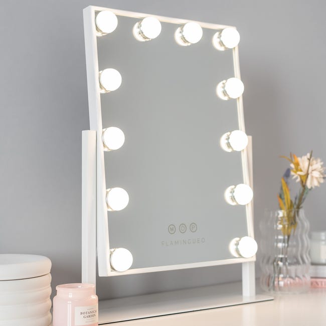 Espejo de maquillaje con 12 luces LED HOMCOM 32,8x11x47,4cm blanco