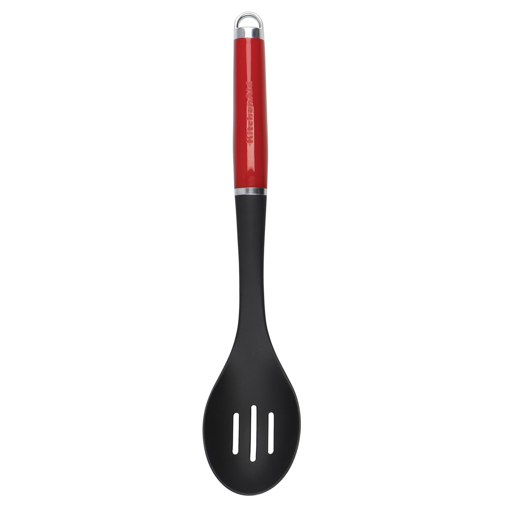 Cuillère de Cuisine à Trous en Silicone et Inox, 15 cm - Couleur Rouge