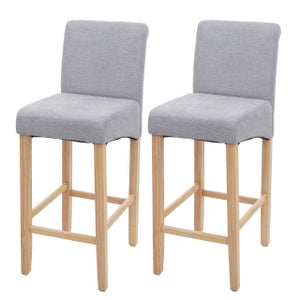 Tabouret bas en tissu effet velours texturé beige et bois clair massif H46  GUESTA - Miliboo