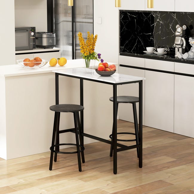 Juego de comedor de imitación de mármol para espacios pequeños, para  cocina, mesa con 4 sillas, muebles para el hogar (negro)