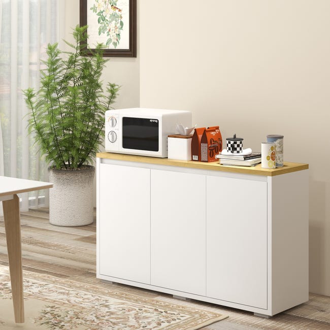 Mueble auxiliar de cocina Homcom 3 armarios+1 cajón blanco 178x71x41 cm