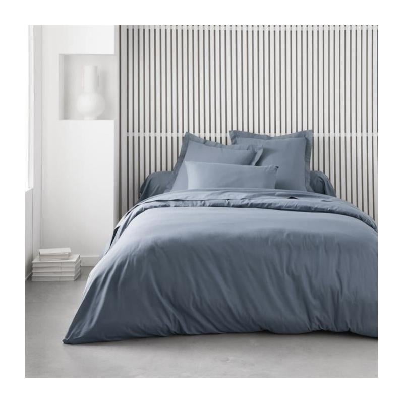Drap housse TODAY Essential - 160 x 200+23 cm - 2 personnes - 100% Coton uni - Denim - 2