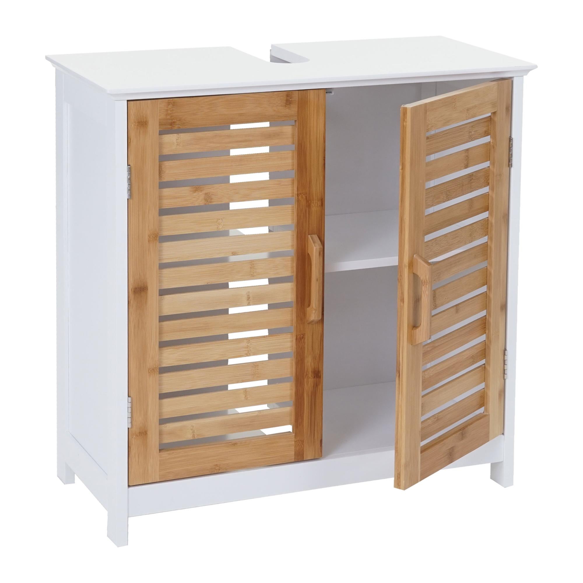 SoBuy Mobile Sottolavabo Mobile Bagno Con 2 Ante E 2 Ripiani Armadietto Bagno L60 X P30 X A61 Cm Bianco Bzr157 W