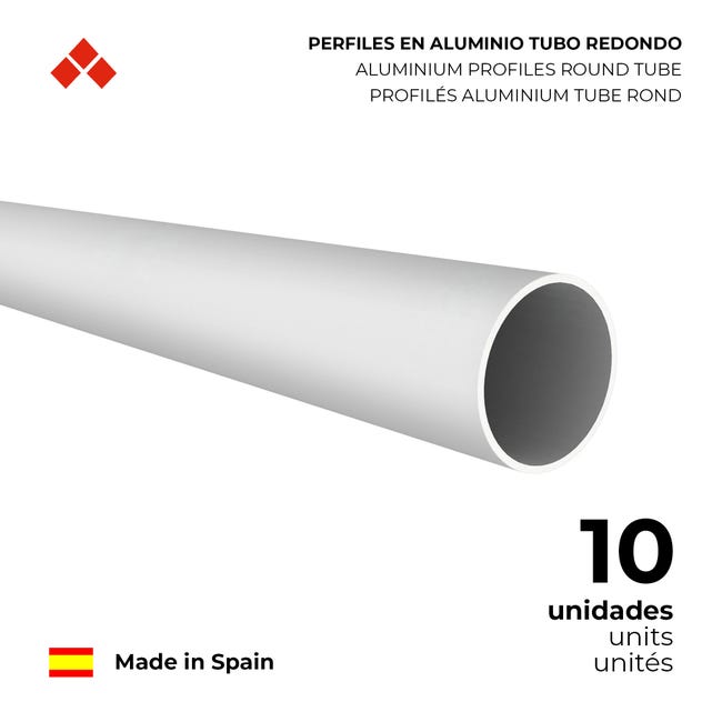 Perfil Tubo Redondo, Fabricado en Aluminio, Acabado en Anodizado Mate, Para Proyectos de Construcción, Reformas y Bricolaje, Medidas 24*24*1000