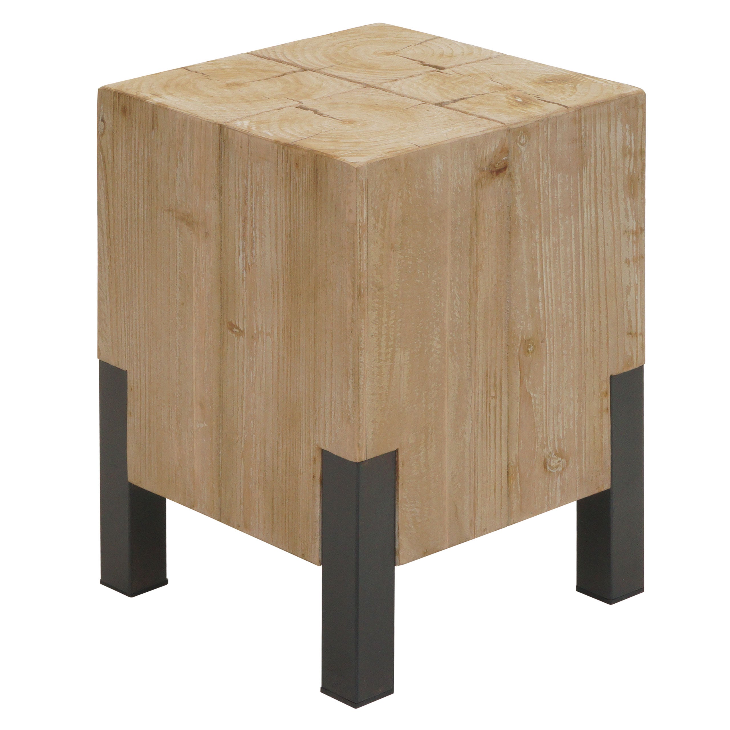 Sgabello basso moderno in legno di abete con struttura in ferro 32x32x45h cm
