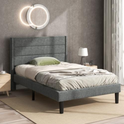 Letto in tessuto grigio 90 x 200 cm AMBASSADOR