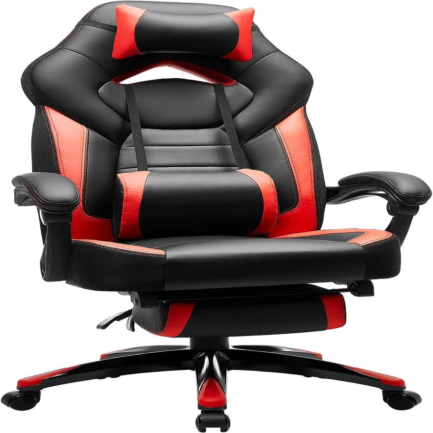 Fauteuil gamer, Chaise gaming, Siège de bureau réglable, avec repose-pieds  télescopique, support lombaire, charge 150 kg, Noir et rouge