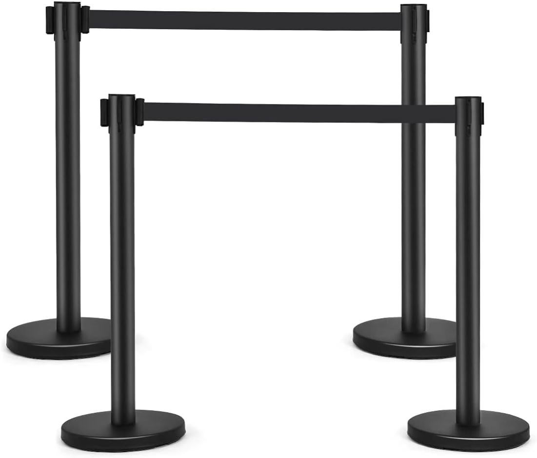 Pack De 2 Poteaux Guide-file Télescopiques – Hauteur 90 Cm, Base Lourde Antidérapante – Sangles Rouges