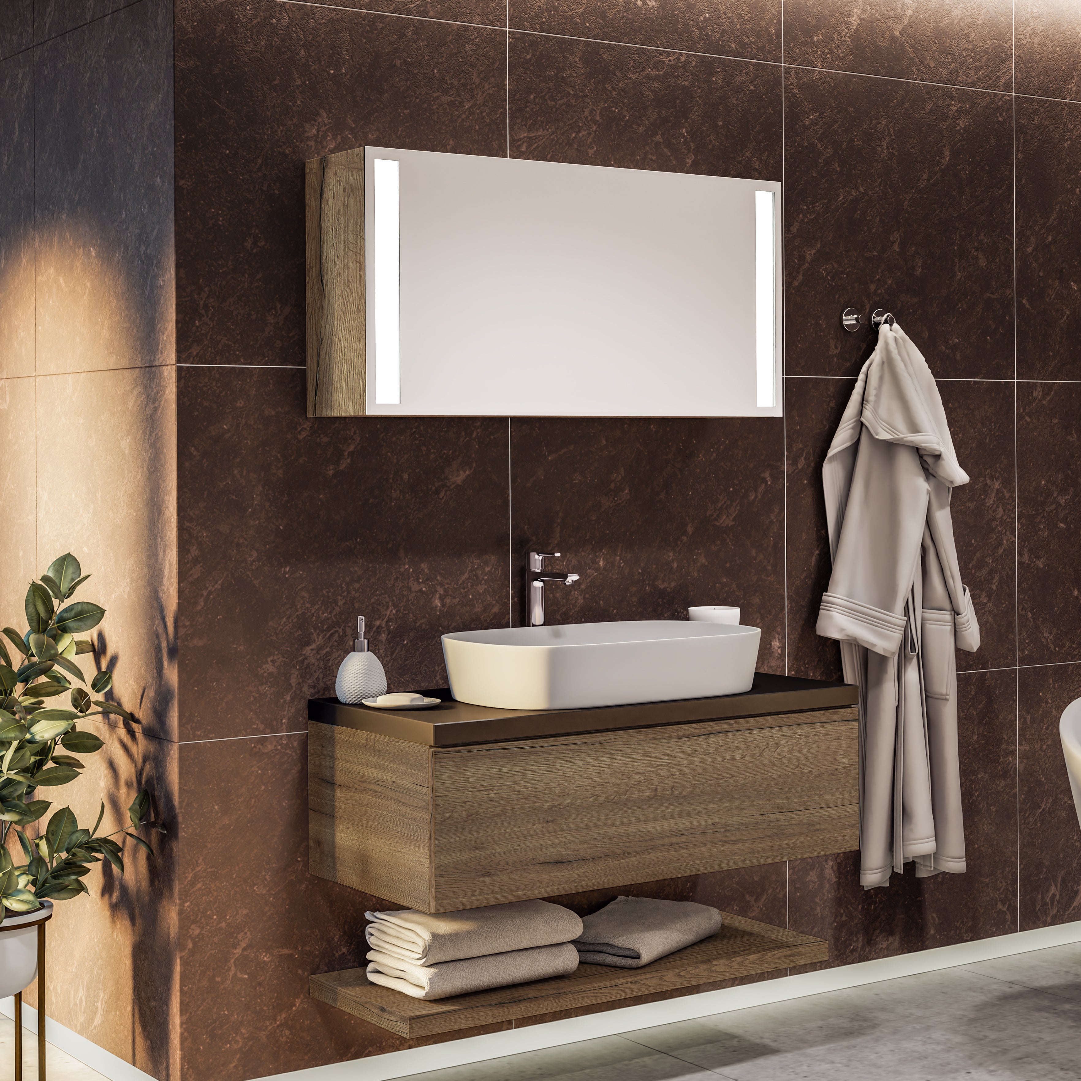 Colonna bagno sospesa H. 140 cm 2 ante Oasi rovere in kit di montaggio