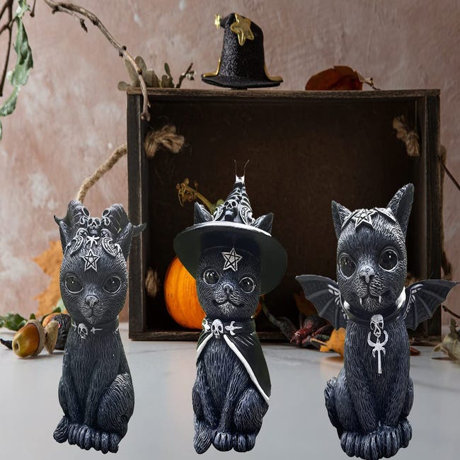 URATOT Lot de 3 statues de jardin en métal en forme de chat noir