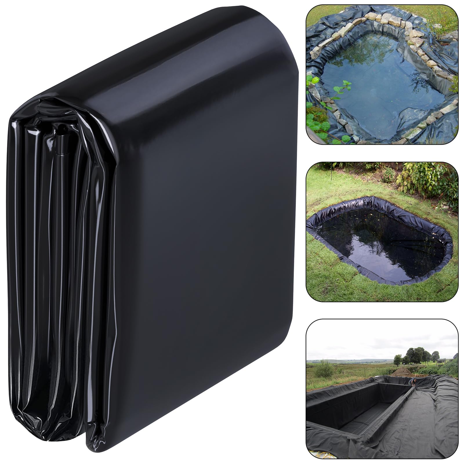 3 x 4m HDPE Pond Liner - Revêtement de bassin préformé résistant aux UV -  Coupe facile - Revêtement de bassin pour bassins d'aspect naturel (Noir)
