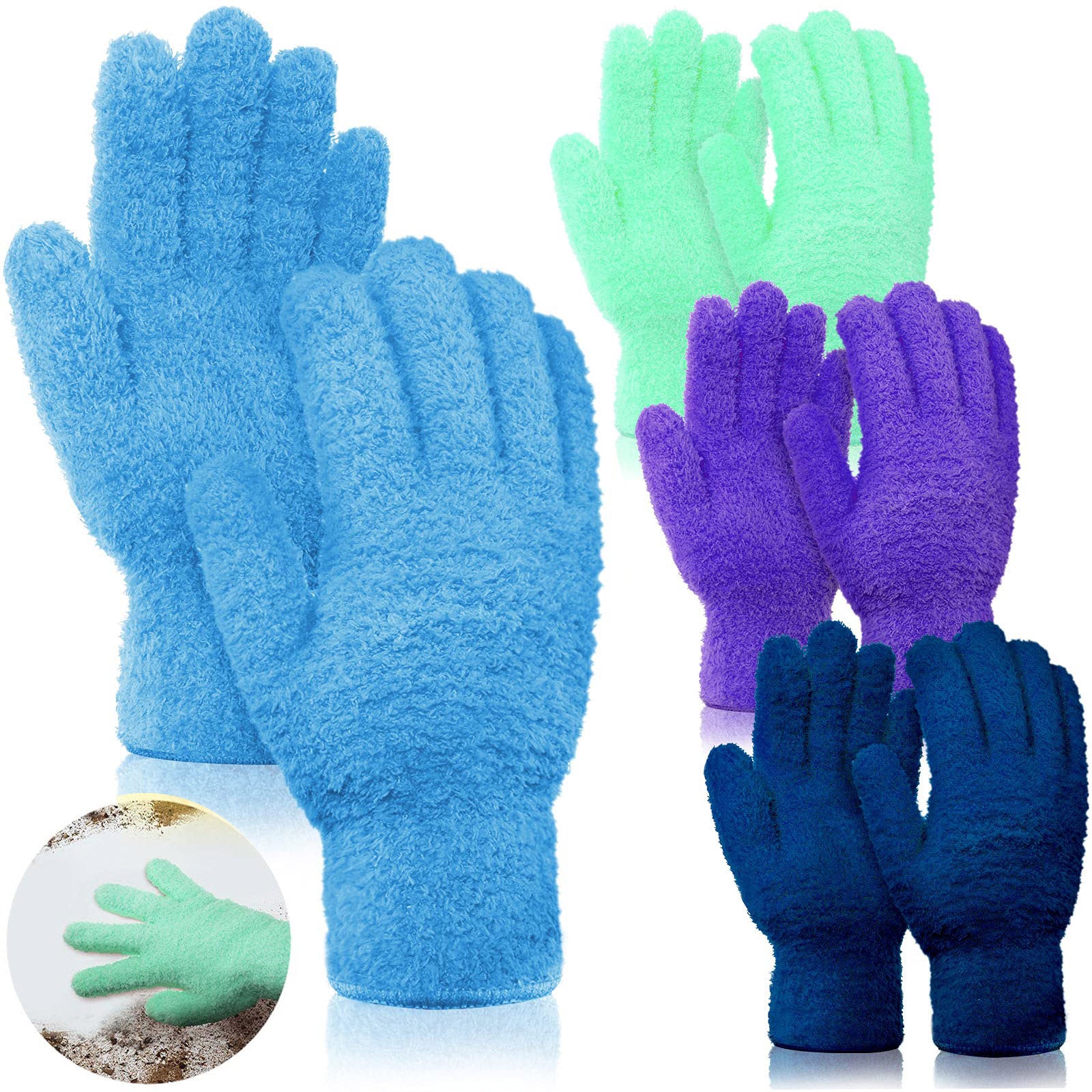 4 paires de gants anti-poussière lavables en microfibre, gants de