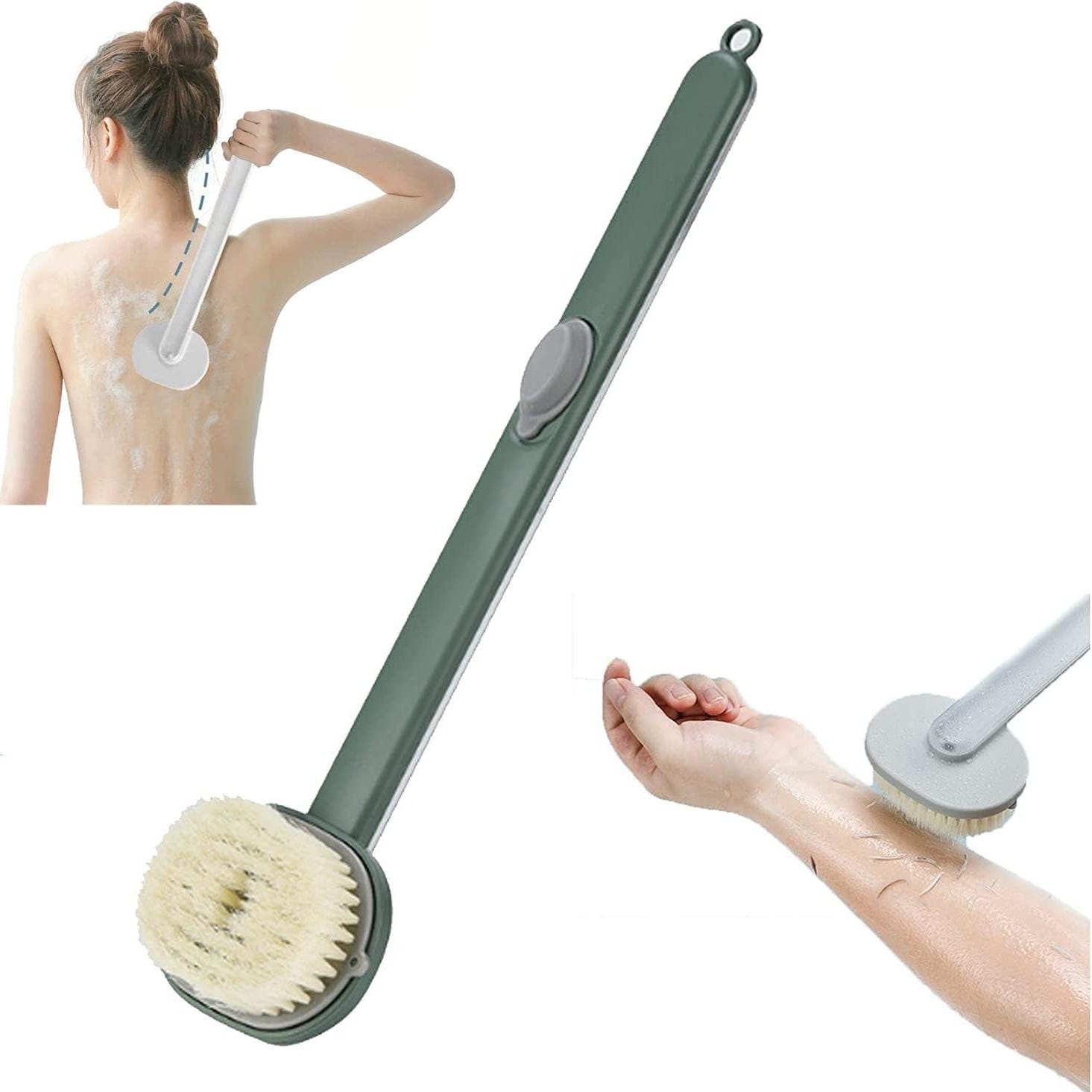 Brosse de nettoyage de massage à long manche avec distributeur de savon,  brosse arrière à long manche pour douche