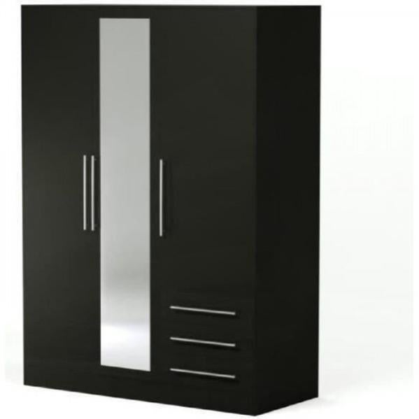 Armoire 3 portes battantes avec miroir + 3 tiroirs Bois aggloméré
