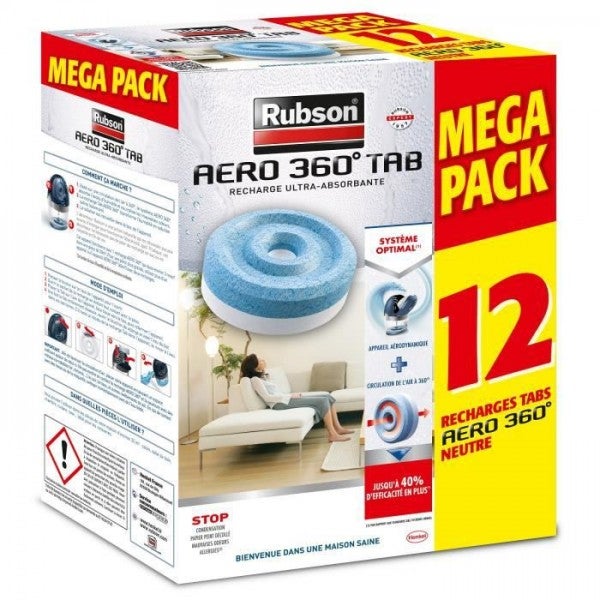 Déshumidificateur d'air RUBSON Promo Mega Pack Lot de 12 Recharge Aero 360 neutre