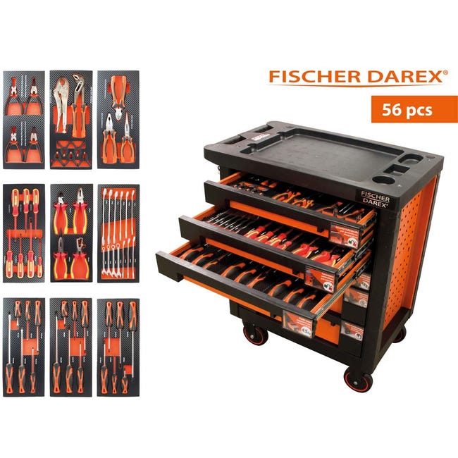 Servante d'atelier 6 tiroirs équipée 159 outils dans 15 modules, 810470,  FISCHER-DAREX
