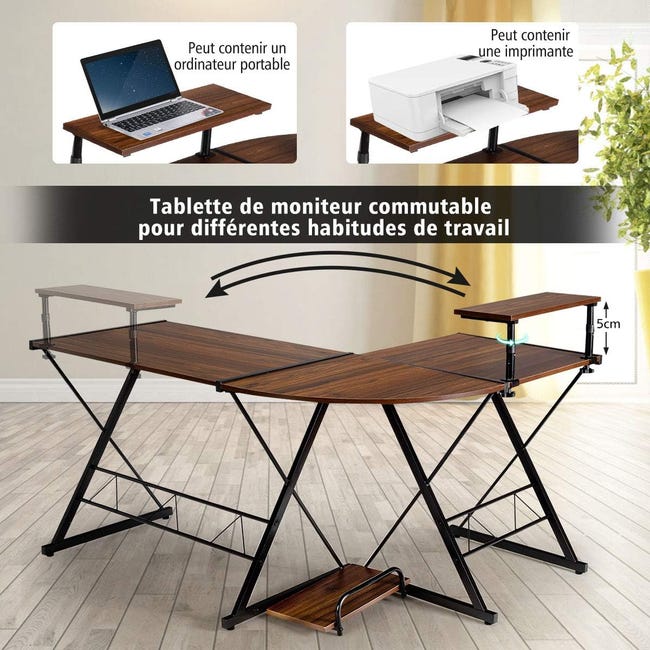 COSTWAY Table Bureau d'Angle avec 2 Tiroirs/Table Imformatique