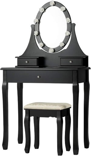 Coiffeuse avec 4 tiroirs et miroir led coloris noir - h75 x l94 x p43 cm  PEGANE Pas Cher 