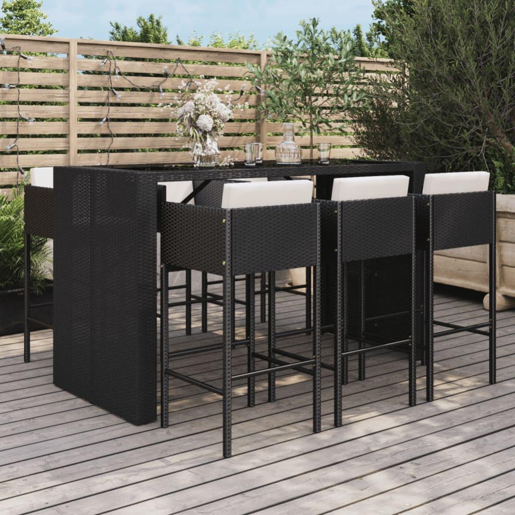 Set Bar Da Giardino VidaXL 7 Pezzi In Polyrattan Nero - Con Tavolo, 6 Sgabelli E Cuscini - Foto 10
