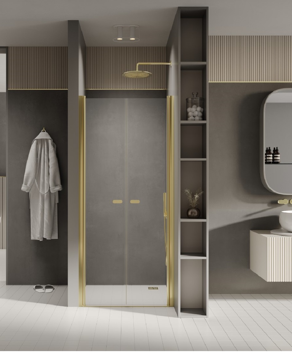 Mampara de ducha 2 puertas pivotantes 170 cm oro cuba gold