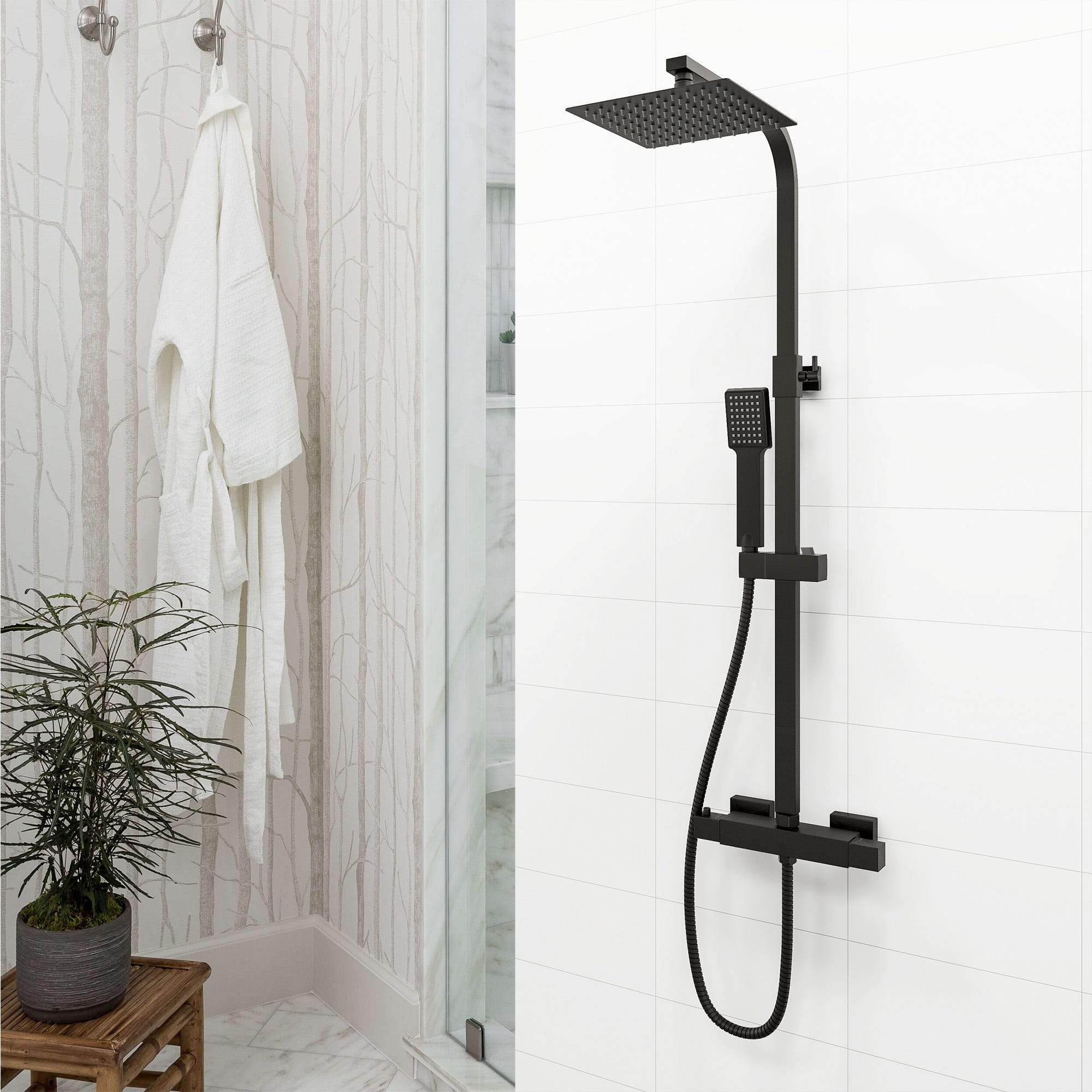 AICA Colonna doccia con miscelatore termostatico,saliscendi doccia moderno  regolabile 80-120cm, nero opaco