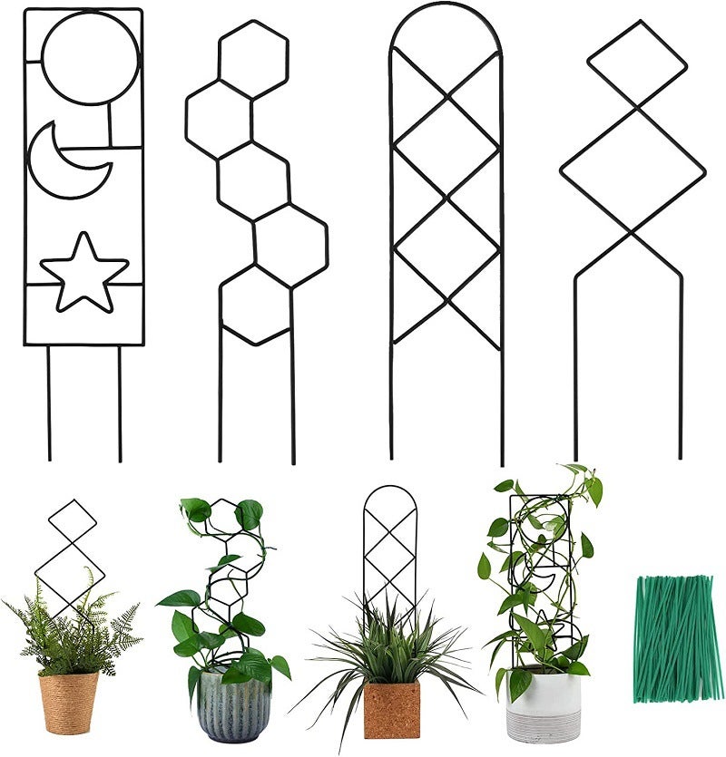 Treillis 4 pièces pour plantes grimpantes d'intérieur, treillis de plantes  d'intérieur de jardin en métal de 38 cm pour plantes en pot d'extérieur