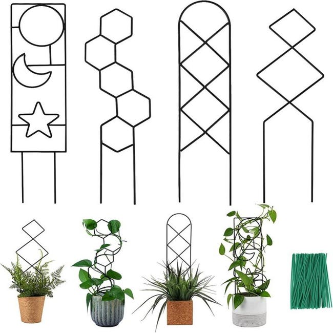 Kit 3 Treillis Métalliques Verts Pour Plantes Grimpantes (40x25 Cm) - Support Jardin Intérieur/extérieur, Facile à Planter En Pot