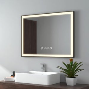 Miroir salle de bain avec eclairage LED et contour noir - 60x80cm - GO  BLACK LED