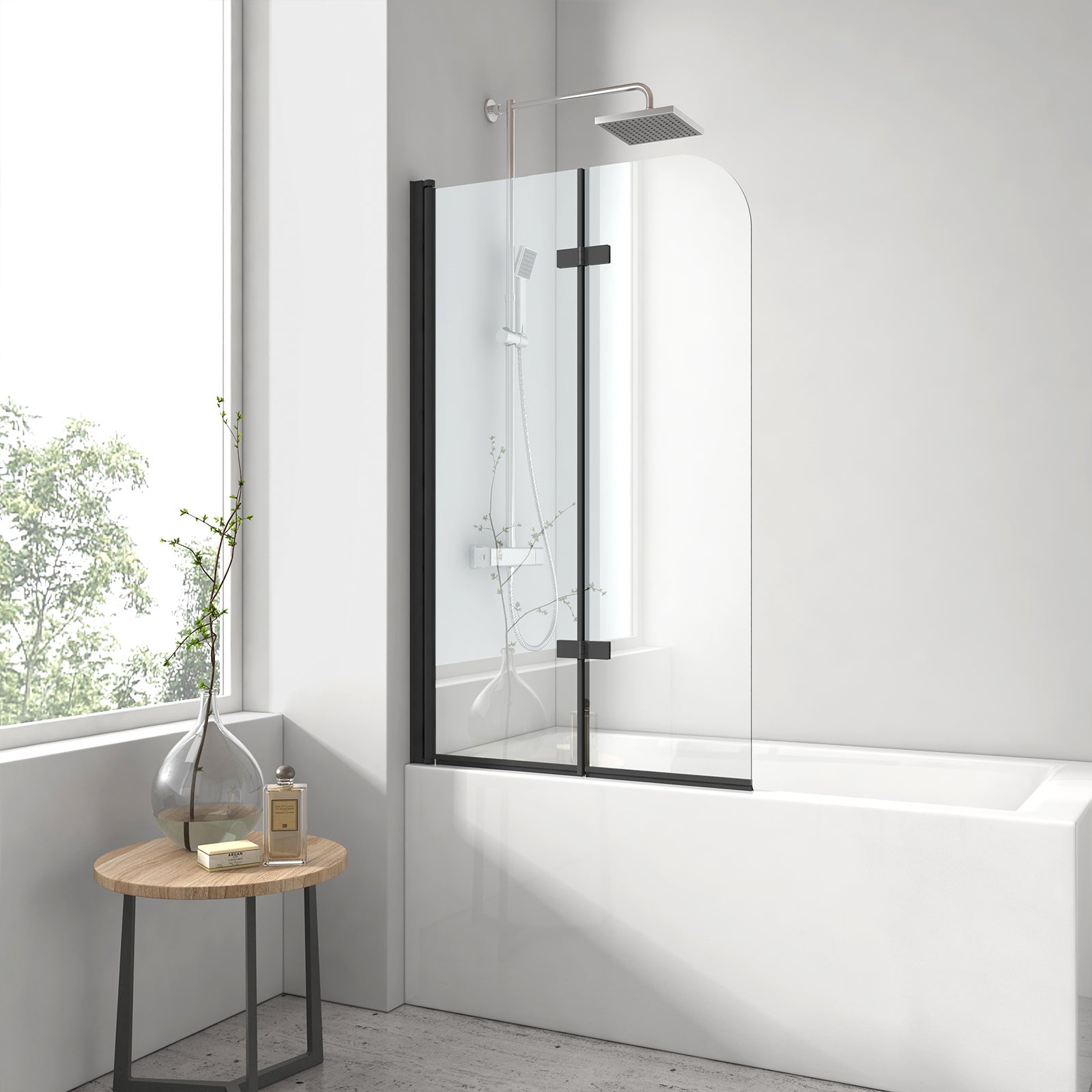 Pare-baignoire 100x140cm pivotant à 180°, écran paroi de baignoire en verre  5mm trempé et anticalcaire avec porte-serviette