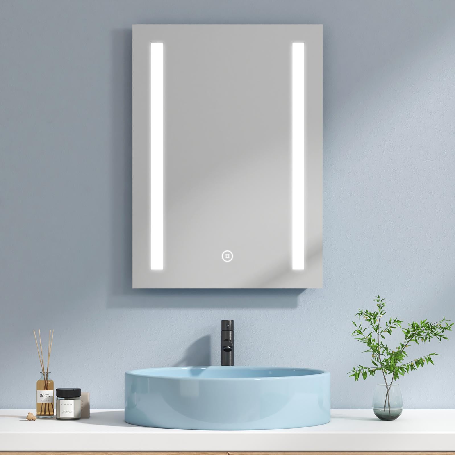 Specchio LED Da Bagno EMKE Con Disappannatore – 400x600mm, Luce Bianca Fredda 6500K, Touch