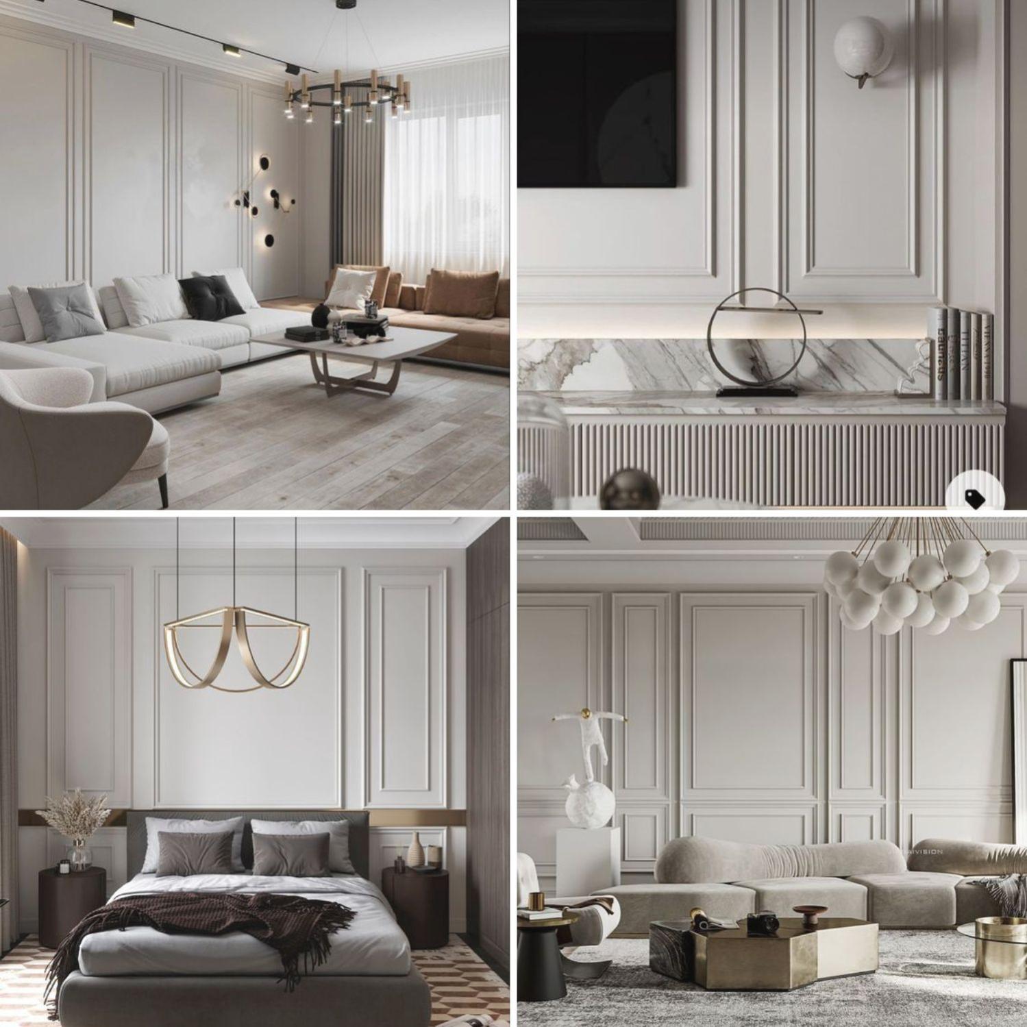 Cornici per parete boiserie, in duropolimero bianco rigido (meglio del polistirolo e gesso), per riquadri a muro - profilo da 2 metri - HCR524 - 3