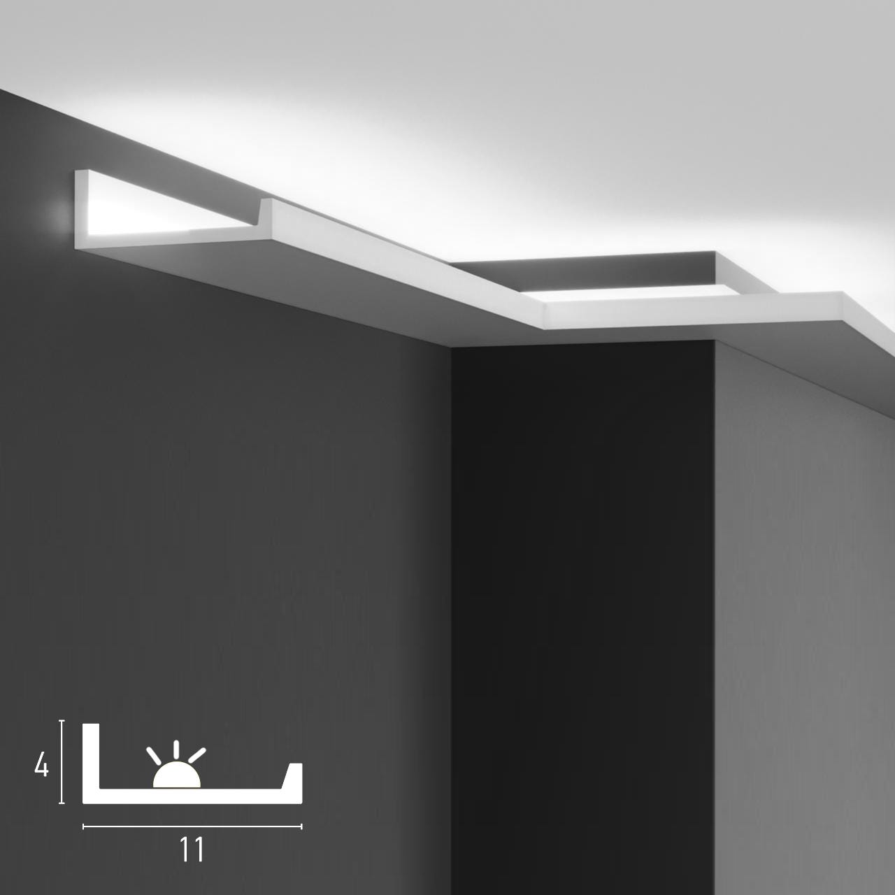 Cornici velette per led a soffitto e parete per illuminazione indiretta con  le strisce led o faretti per cartongesso - 2 metri - P890