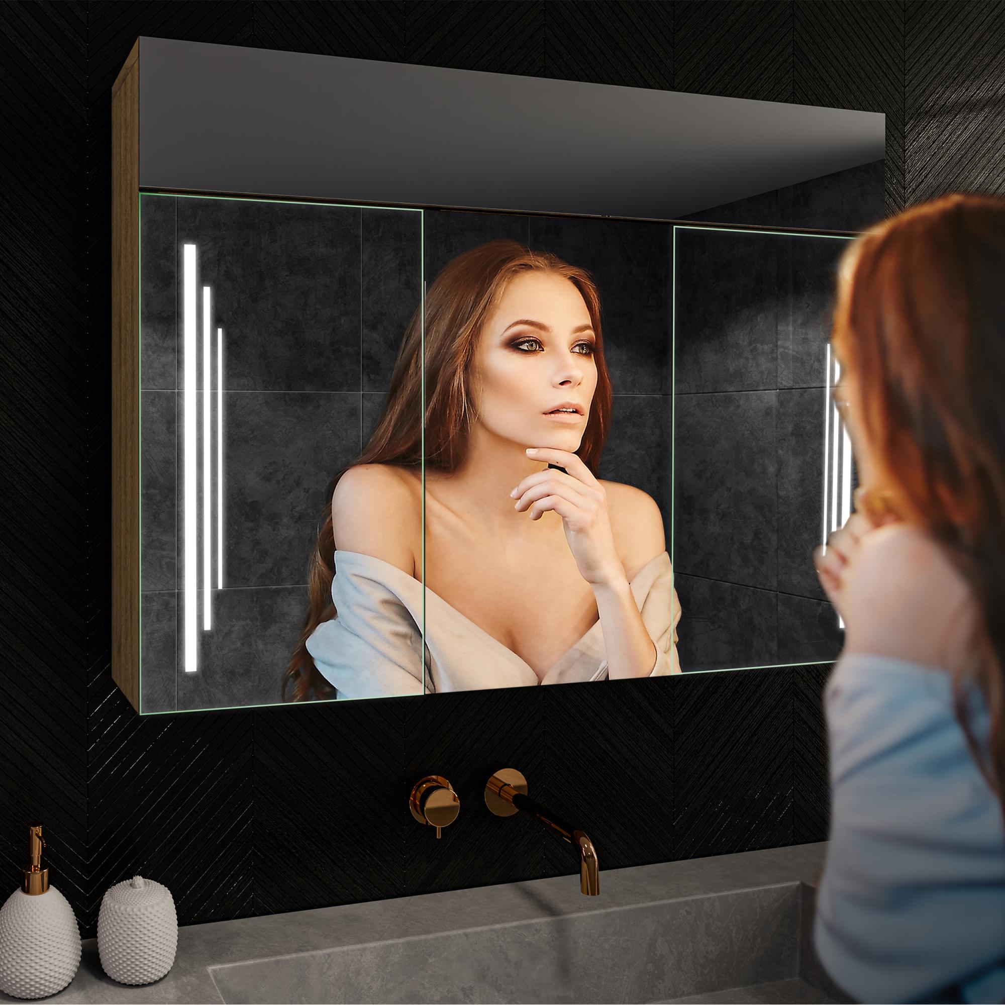 Armoire Murale Salle De Bain Avec Miroir LED Antibuée - 3 Étagères, Sans Montage