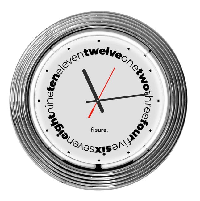 Fisura - Horloge murale en néon blanc. Grande horloge murale avec néon Fisura - Horloge murale en néon blanc. Grande horloge murale avec néon