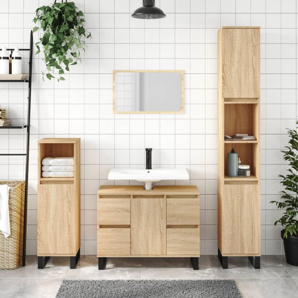 Armadietto Bagno vidaXL TULUM Rovere Fumé | Design Essenziale Sospeso