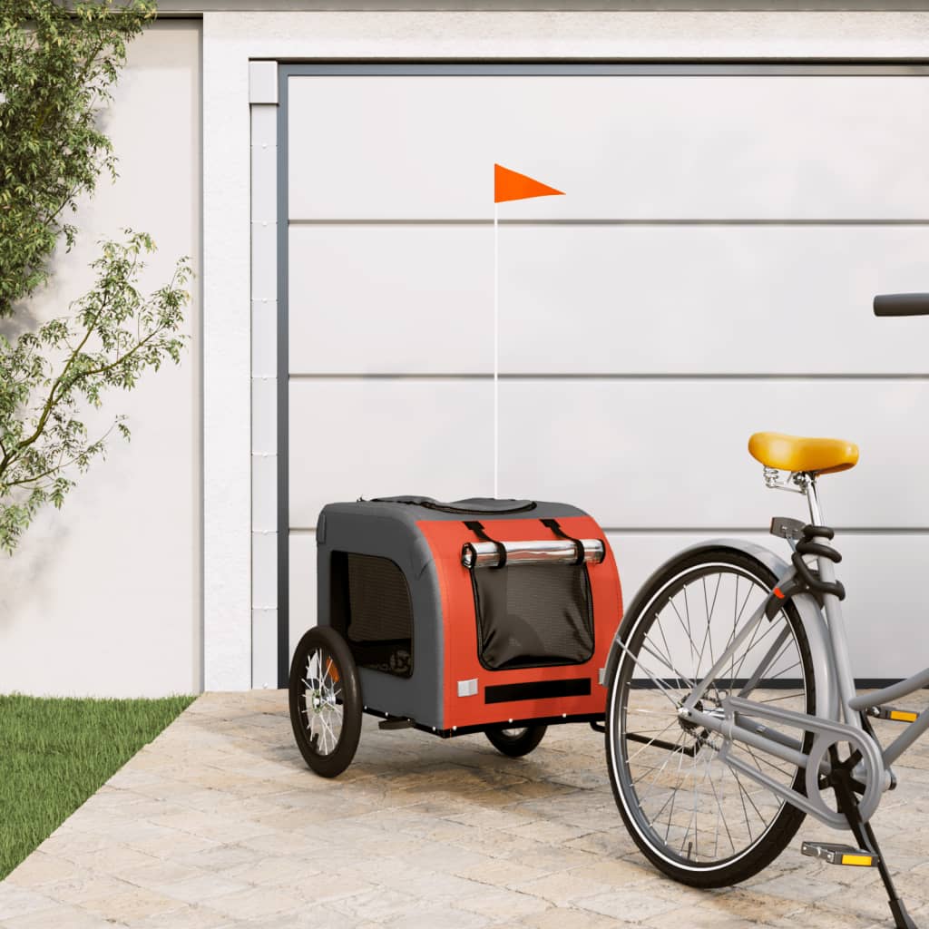 VidaXL Remolque de bicicleta mascotas hierro tela Oxford naranja gris