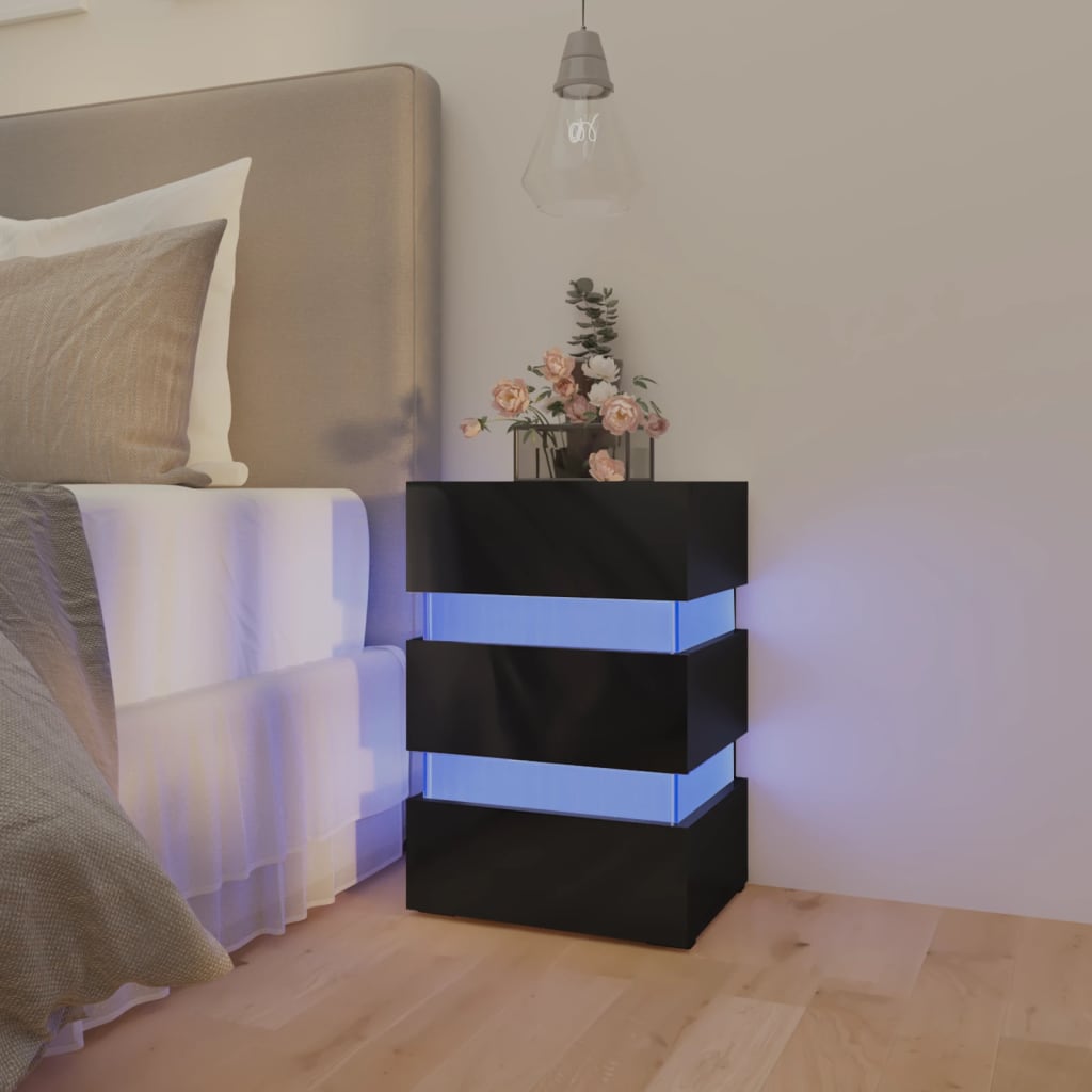 Vidaxl mesita de noche led madera ingeniería negro brillo 45x35x67 cm