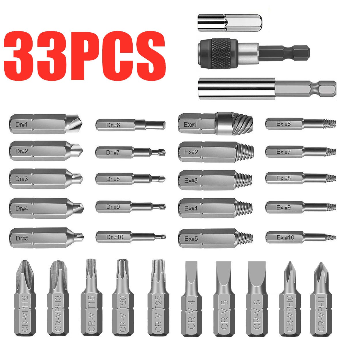 33 Uds. Kit extractor de tornillos rotos herramientas de