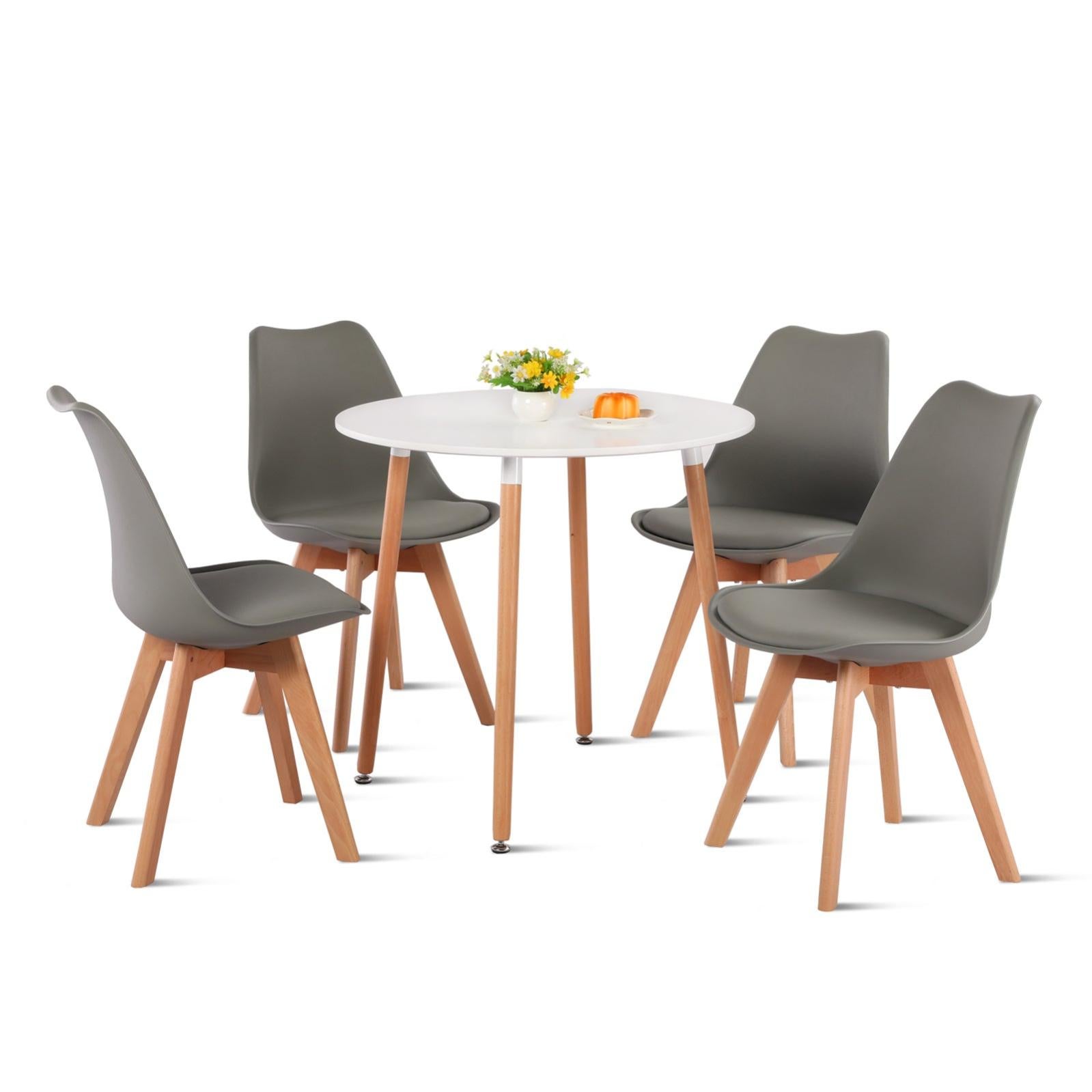 Ensemble de Table et Chaises - Table Ronde Blanche en Bois de Hêtre ...