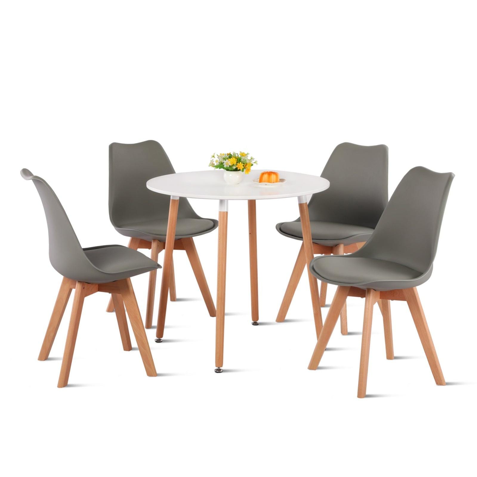 Ensemble de Table et Chaises - Table Ronde Blanche en Bois de Hêtre ...