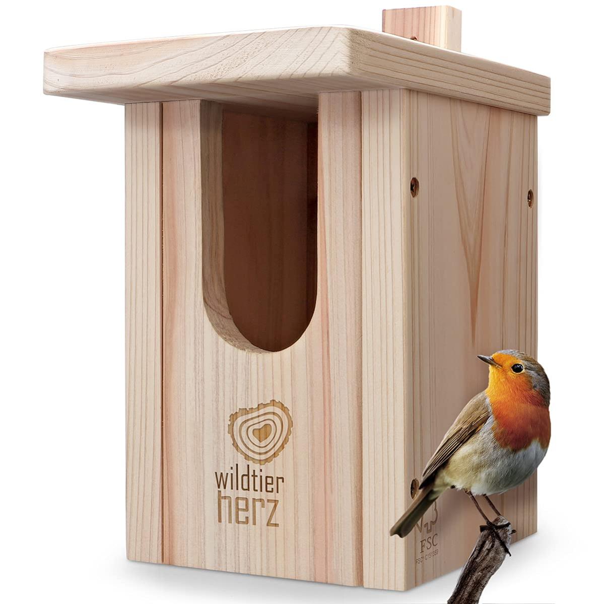 Nichoir Oiseaux Extérieur Pour Rouge-Gorge & Co. En Bois Massif - Demi-Niche Résistant Aux Intempéries