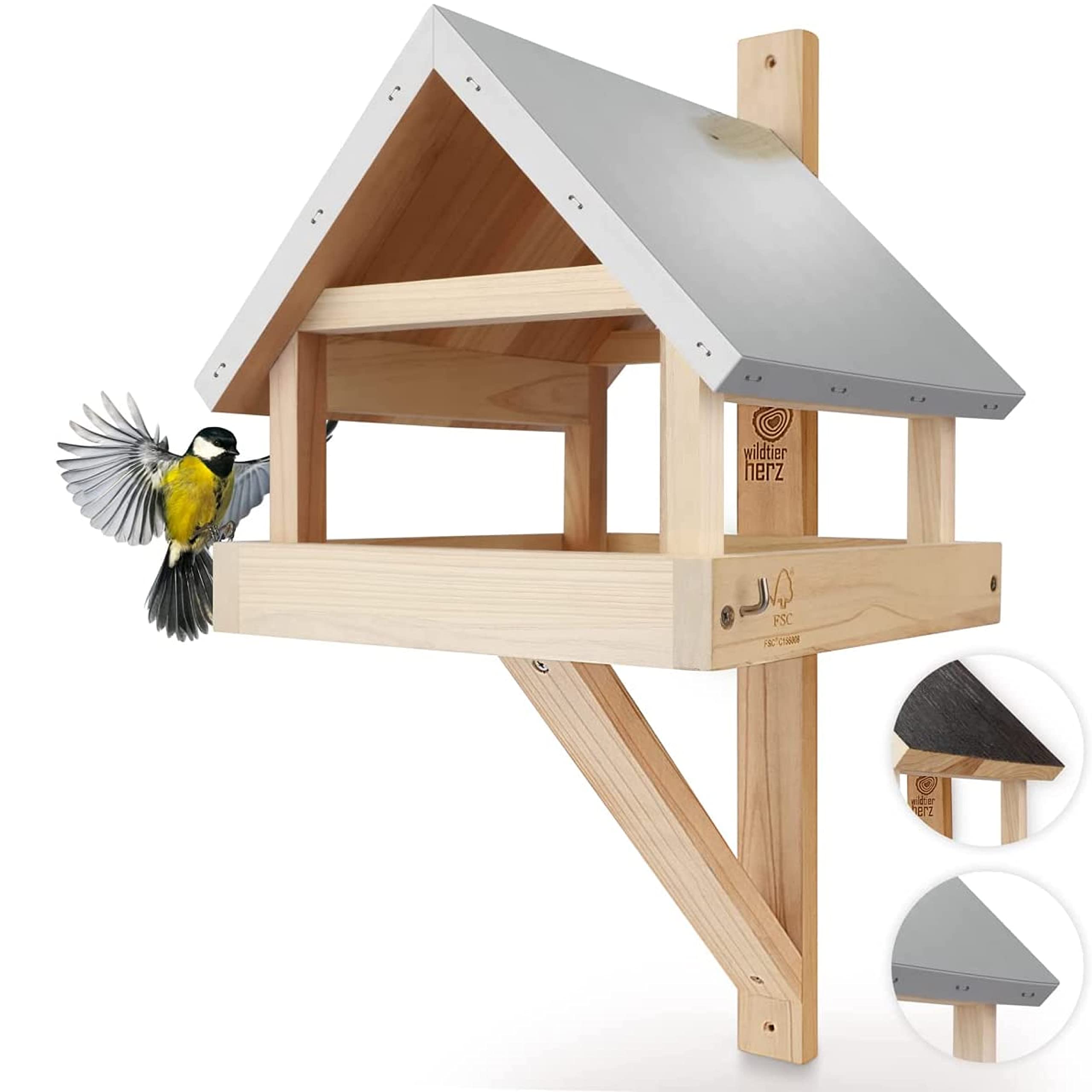 Mangeoire pour oiseaux à suspendre en bois et zinc